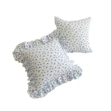 ブルーローズデザインのフリルクッションカバー【全棉・ロマンティック・レトロ】