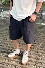 深青色 カジュアル ポケット付き ワークショートパンツ【ゆったりシンプルデザイン・夏用】