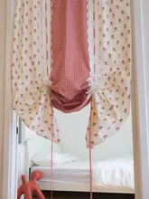 レトロな赤い花柄のロールカーテン【イギリス風・フランス式デザイン・レース】