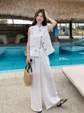 優雅な花柄ジレとワイドパンツ【春夏対応・女性用】（セットアップ対応）