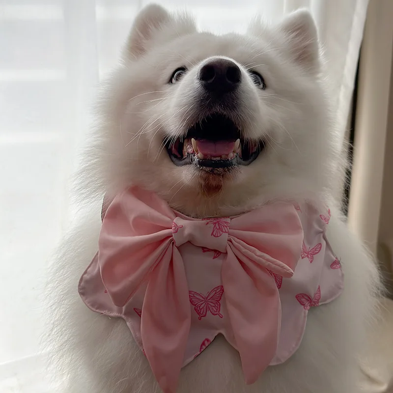 可愛い犬用おしゃれバンダナ：蝶結びデザインで四季通用のペットファッション