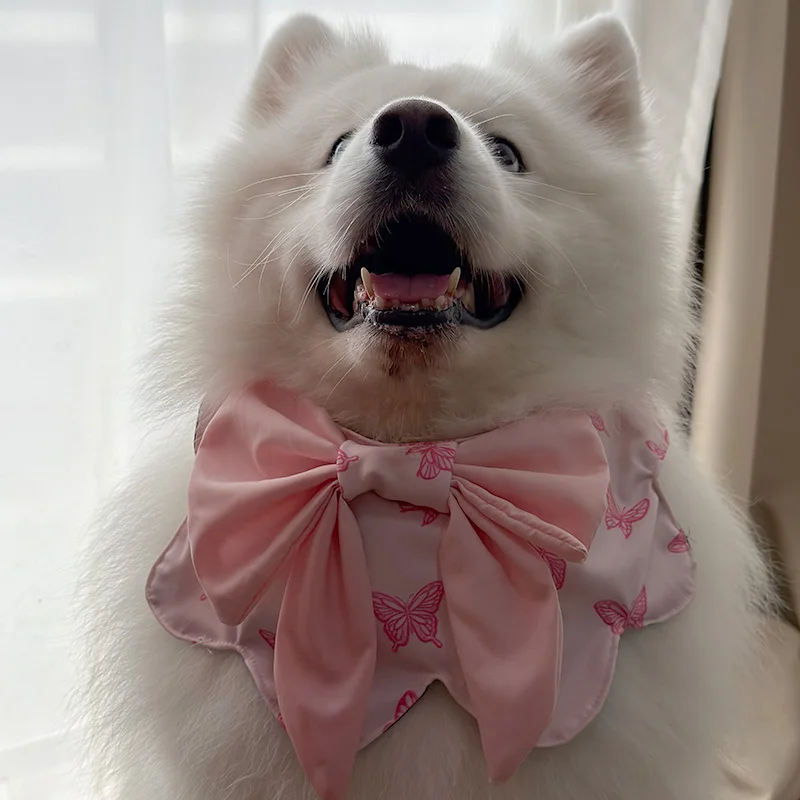 可愛い犬用おしゃれバンダナ：蝶結びデザインで四季通用のペットファッション