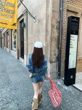 秋季ヴィンテージデザインのショートデニムジャケット【セクシーなタイトスカートとパンツ付き】（セットアップ対応）