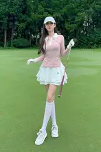 Regolf UVカット透湿性夏用長袖ポロシャツとスカートの2点セット【ゴルフ・テニス用】