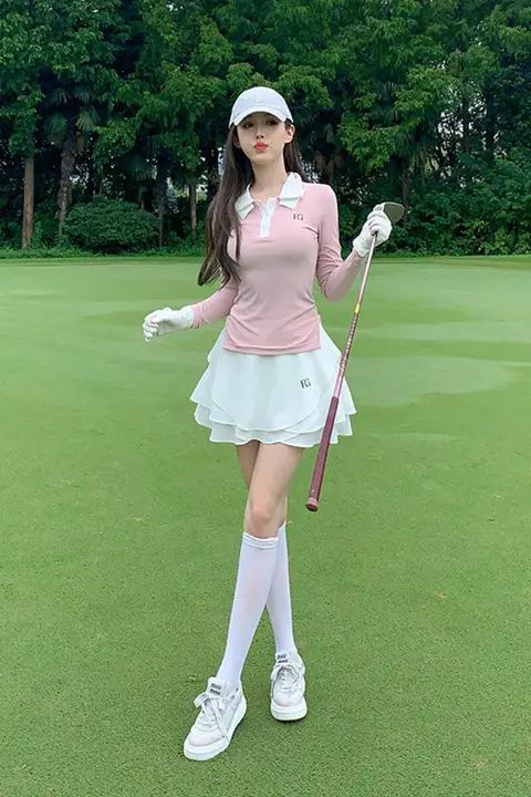 Regolf UVカット透湿性夏用長袖ポロシャツとスカートの2点セット【ゴルフ・テニス用】