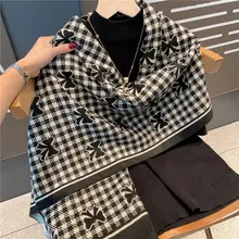 リボンデザインのふわふわアクリルショール【秋冬用・厚手・ロングタイプ】