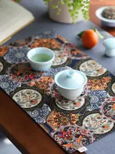 吸水性のある茶席用テーブルランナー【綿麻製・印刷デザイン・中華風】
