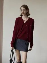 Fresh Moi メリノウールハイエラスティックフィットクルーネックカーディガン【立体編み・女性用】