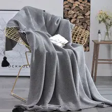 ソファーブランケット コットン100% ニット タッセル 白黒ストライプ 北欧風 インスタ映え インテリア