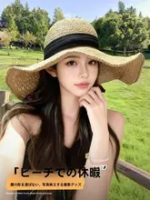 麦わら帽子 レディース フレンチ風 ワイドブリム 蝶結び 日よけ 紫外線対策 夏 ビーチ リゾート