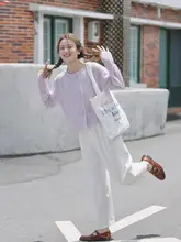 花吉 K250 レディース ハイウエスト ストレートパンツ【ホワイト・微ストレッチ・9分丈】