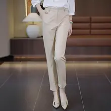 高級感あるウエスト高めのスーツパンツ【女性用・ブラック・9分丈・スリムデザイン】