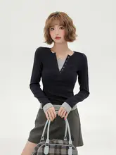 長袖Tシャツ レディース フェイクレイヤード シンプル アメリカン風 タイト インナー 秋「Girlyhalo」
