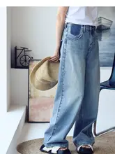 フィットのウォッシュドデニムロングパンツ【カラーブロック・ストレート・女性用・トレンドスタイル】（セットアップ対応）