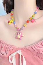 甘くて可愛いストロベリークマのビーズペンダントネックレス【カジュアル・おしゃれ・少女向け】