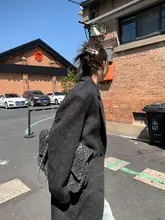 アンゴラウサギウールと絹混紡グレーリバーシブルコート【肩パッド・秋冬用・ルーズフィット・レディース】
