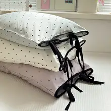 無地ドットリボン付き枕カバー【水洗コットン・単品使用】（セットアップ対応）