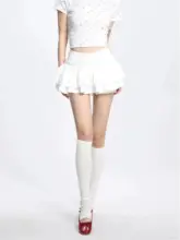 白色ハイウエストAラインスカート【夏用・バレエスタイル・フレアミニスカート・百褶デザイン】