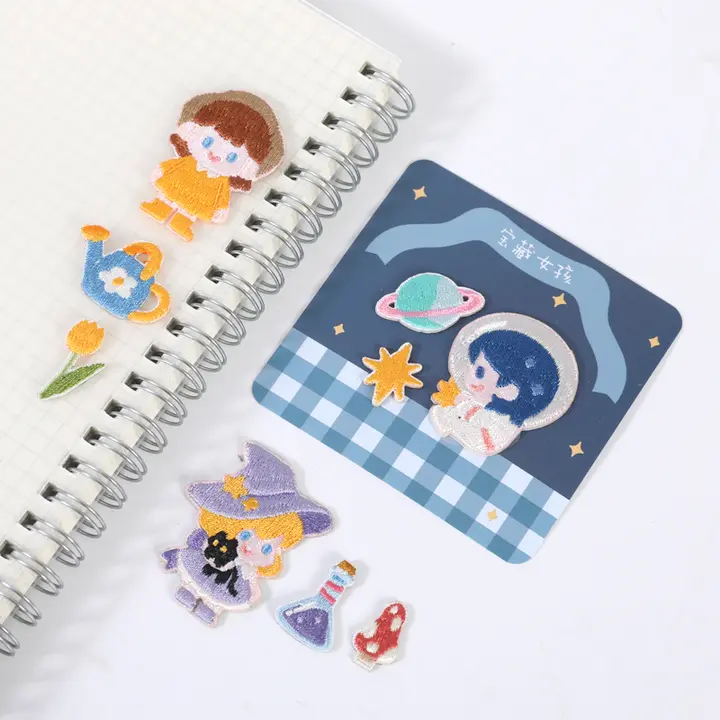 可愛い女の子の刺繍シール【スマホ・手帳・iPad用・DIY自粘布】