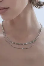 ダブルチェーンネックレス【シンプル・男女兼用・ロック風・セレブスタイル・重ね付け対応】