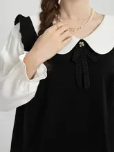 秋用 大きいサイズの長袖シャツ【甘いドールカラー・お腹カバー・パートスリーブ】（セットアップ対応）