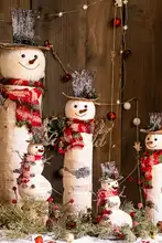 北欧風クリスマス装飾用サンタクロースと雪だるまのウッドフィギュア