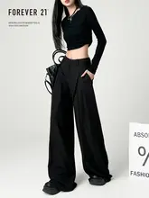 スラックス ワイドパンツ レディース ブラック 着痩せ きれいめ 落ち感 ゆったり カジュアル 「Forever 21」