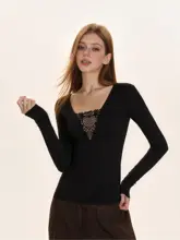 長袖Tシャツ レディース インナー レース切替 秋 フィット 着痩せ セクシー 大人可愛い