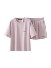 夏用 ゆったりとしたデザインの女性用ショートスリーブTシャツとウエストゴムのショートパンツ【動きやすいカジュアルスタイル】（セットアップ対応）