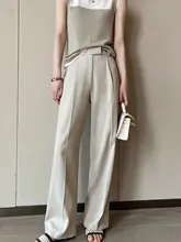 白灰色の高腰スーツパンツ【女性用・夏用・ストレート・フィット・カジュアル】