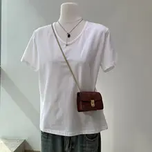 白色Vネック ショートスリーブTシャツ【レディース・夏用・ベーシック】