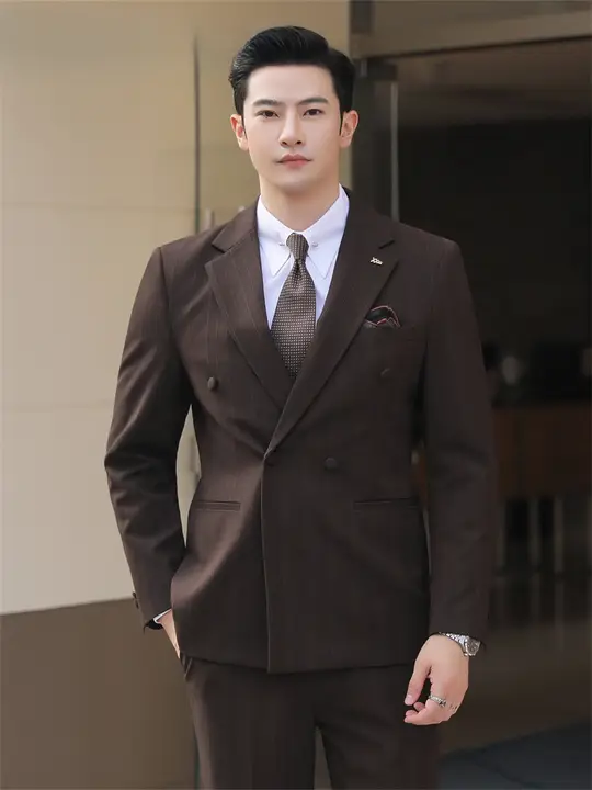 ダブルブレストスーツジャケット【ビジネス・ストライプ・フォーマル】（セットアップ対応）