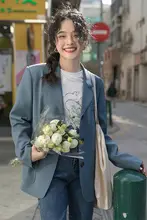春秋用 ブルー ブレザー【デザイン重視・したスタイル・ショート丈・小柄向け】（セットアップ対応）