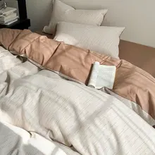 シンプルな無地デザインの三層ガーゼ全棉ベッドカバー【肌触りが良い・フラワーパターン・四点セット対応】