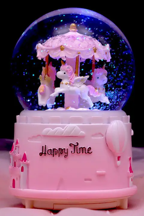 光る回転木馬のプリンセス音楽ボックス【雪の結晶球・子供向け・誕生日プレゼント】