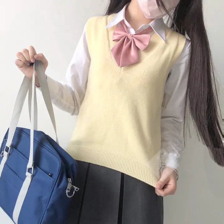 姫物語 綿100% Vネックベスト【シンプルニット・JKスタイル・学生用】