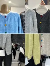 カラフルなボタン付きニットカーディガン【秋冬・女性用・スタイル】