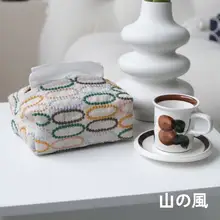 刺繍の鈴鼓デザイン ティッシュボックス【コットンリネン製・北欧風】