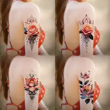 オレンジローズのカラフルフラワータトゥーシール【防水・おしゃれな雰囲気】