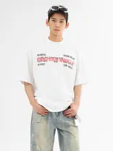 アメリカンレトロロゴプリントラウンドネック半袖Tシャツ【メンズ・夏用・フィット】