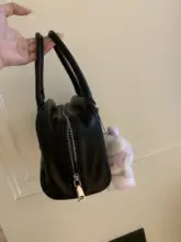 CUTEioi 本革牛革 ブラックとピンクのコンビネーション小型ハンドバッグ