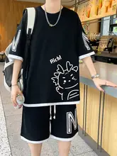 男性用 夏季カジュアル半袖Tシャツ【アニメプリント・フィット・運動対応】（セットアップ対応）