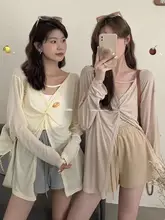 UVカットVネック長袖トップス【薄手・ゆったり・アイスシルク素材・夏用】