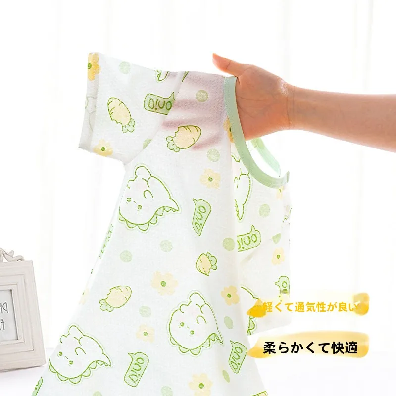 子供用夏用薄手コットンパジャマ：防踢デザインと100%純棉で快適な睡眠を実現