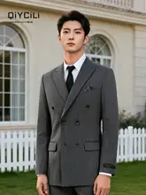 ストライプデザインのメンズタキシード【ダブルブレスト・ビジネスフォーマル・結婚式用】（セットアップ対応）