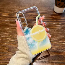 夏用透明スマホケース【海塩レモン風飲料デザイン・男女兼用・Galaxy対応】