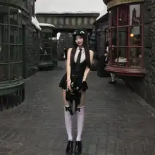 黒のサスペンダー付きスカートパンツ【ウエスト絞り・タンクトップデザイン・アメリカンスタイル】（セットアップ対応）
