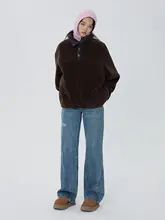 爆裂纹デザイン水洗い低腰ストレートデニムパンツ