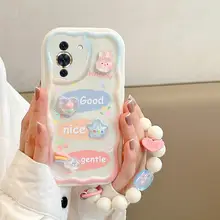 華为nova10用スマートフォンケース【防水・3Dデザイン・うさぎとクマのイラスト・チェーン付き】