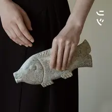 栗石風の玉石風の小魚の置物【中華風・リビングデコレーション】